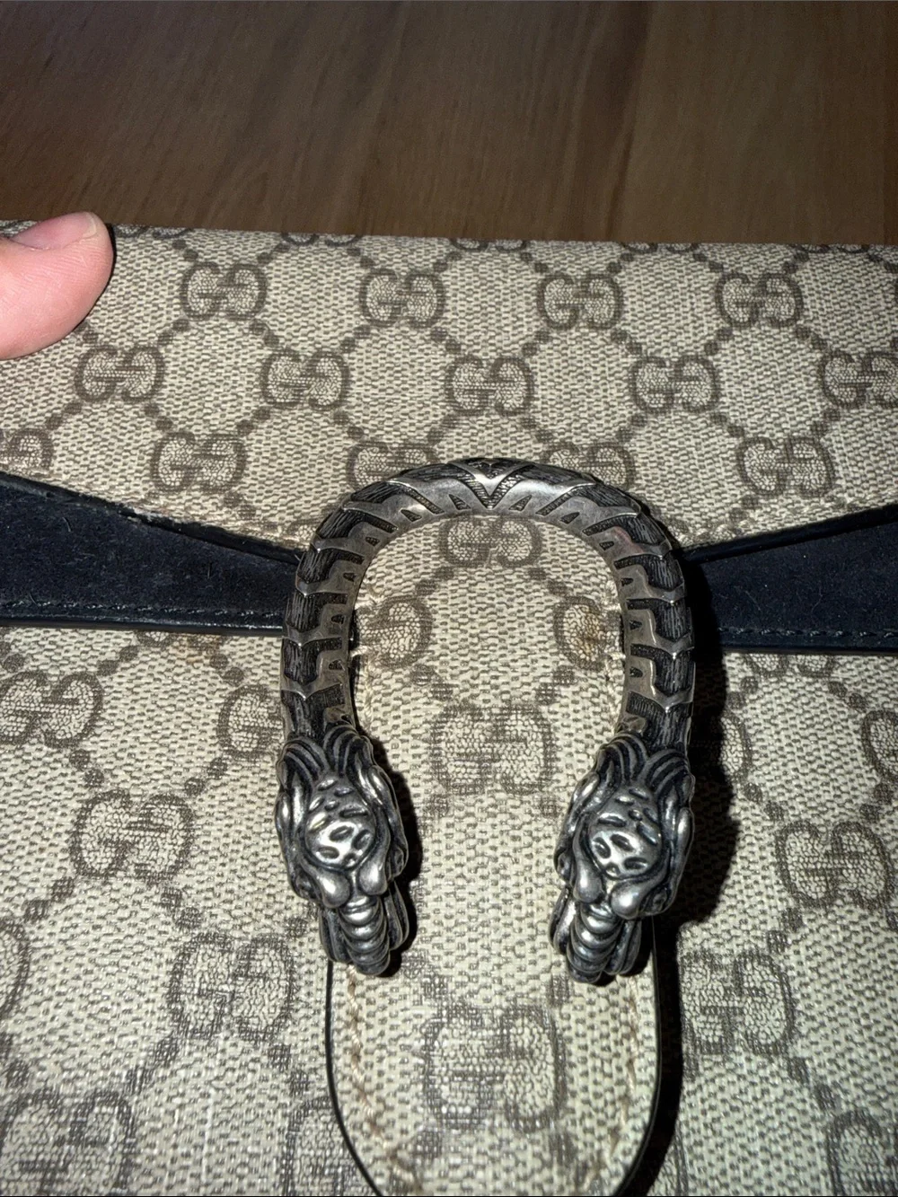 Gucci Beige GG Supreme Shoulder Bag with Black Trim